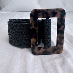 Banana Republic women's size L stretch black belt w/ tortoiseshell buckle